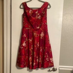 David's Bridal Red A-Line Scoop Neck Midi Dress